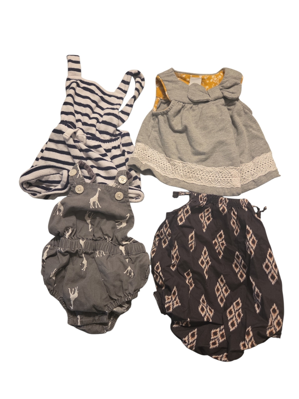 0-3 Girls Grey & Neutral Mix Romper and Dress X4 Mixed Brand
